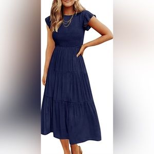 Navy maxi dress flutter sleeve